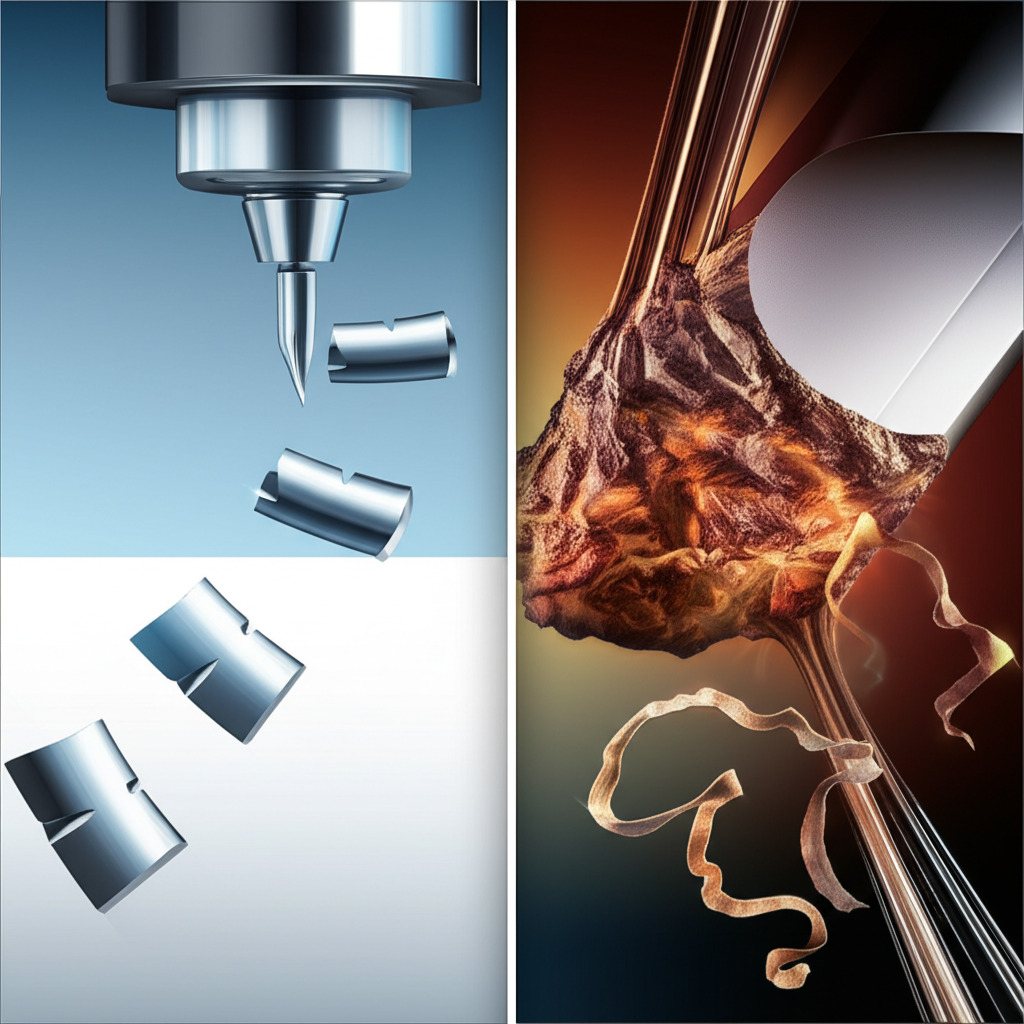 diagram showing the difference between clean chip formation and tool galling in machining