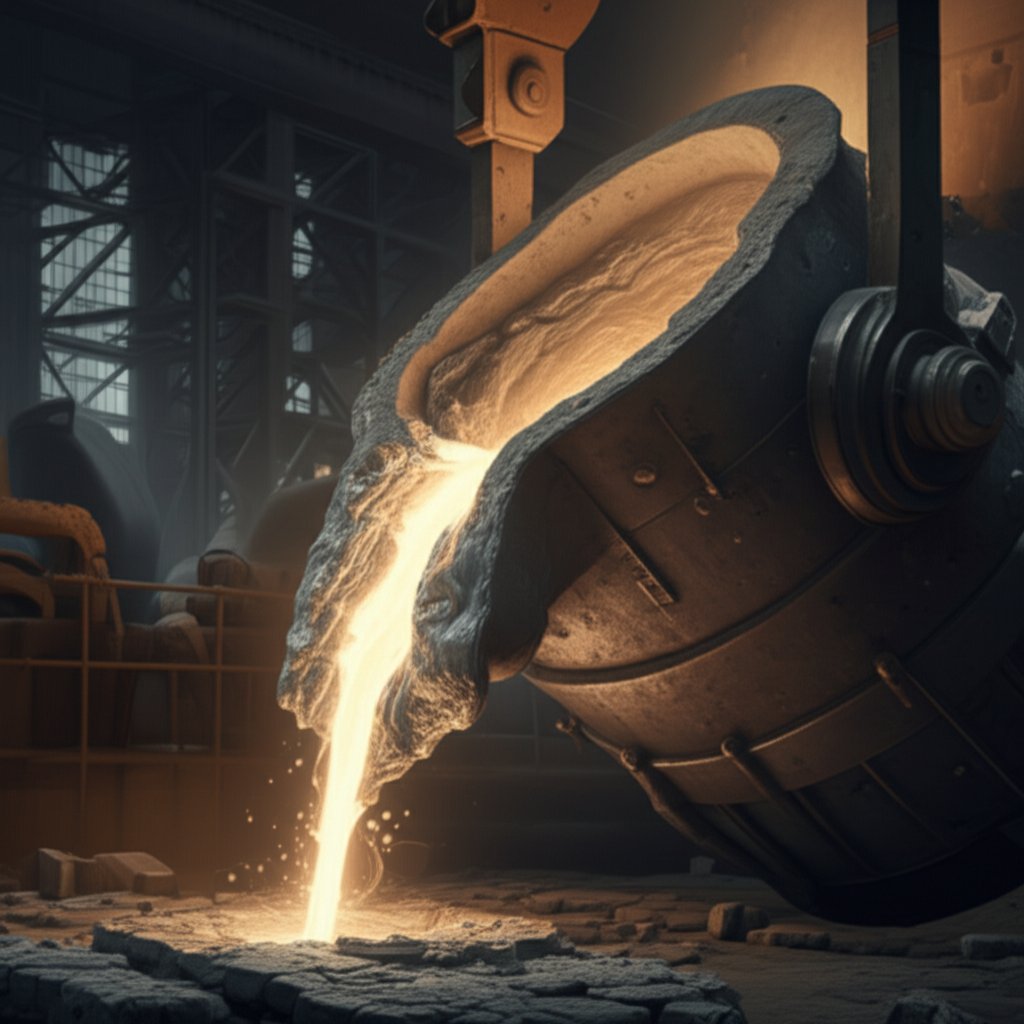 molten aluminum being poured in an industrial foundry illustrating the crucial role of melting temperature in metal processing
