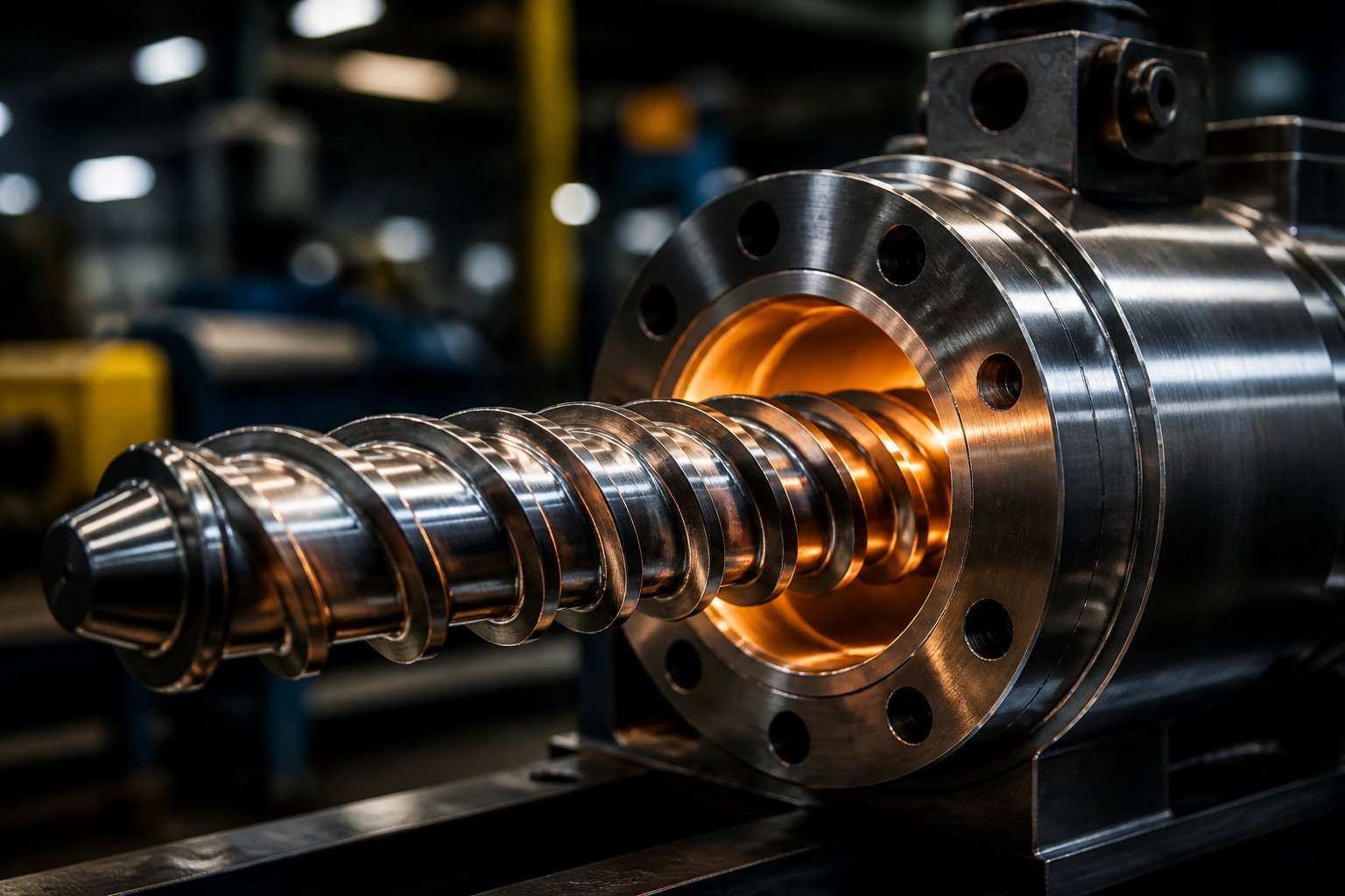 injection molding barrel and screw assembly showing the precision engineered plasticizing unit at the heart of every molding machine