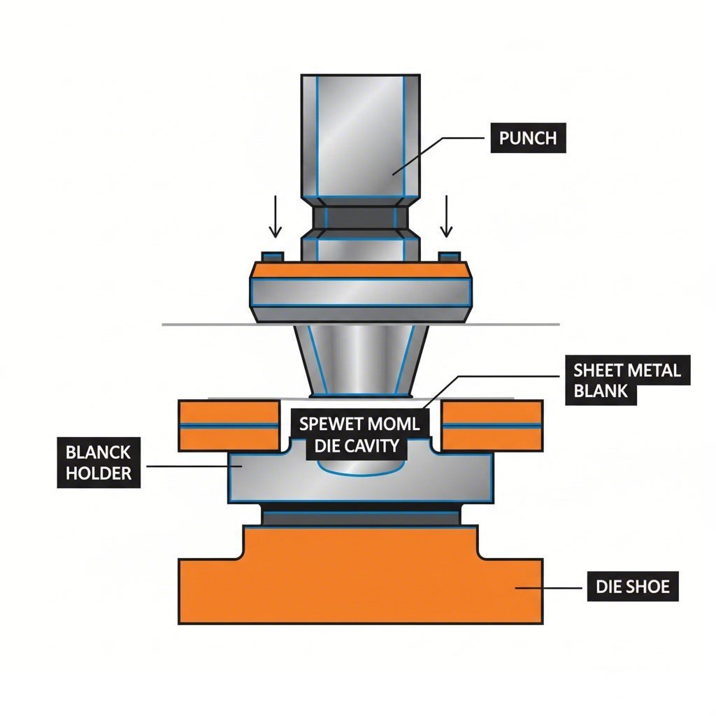 Cross section diagram of a stamping die punch and cavity mechanism