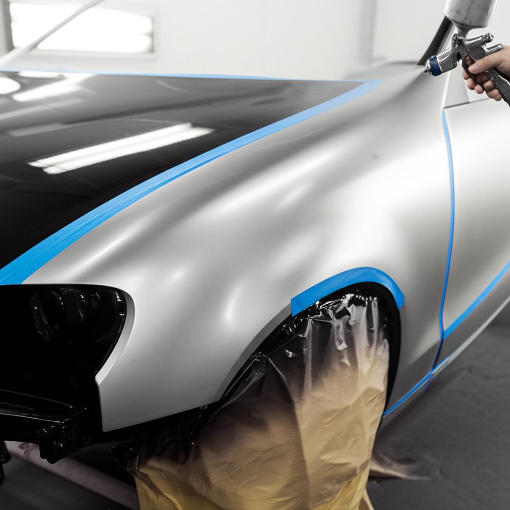 step by step paint preparation and application on a car panel