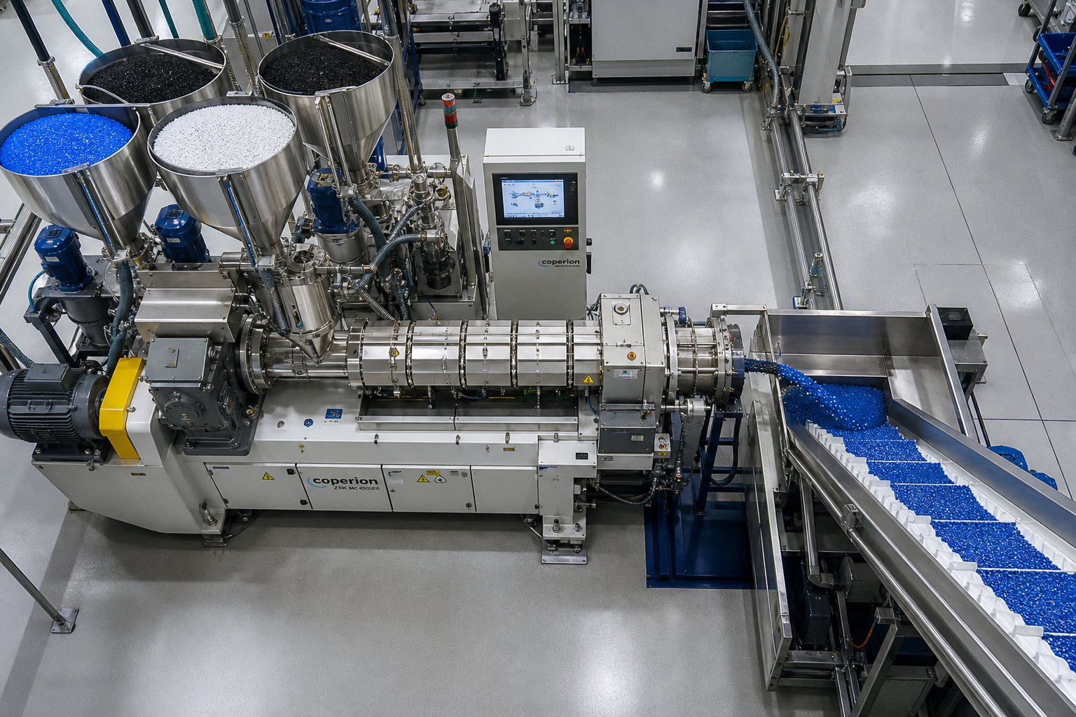 a plastics compounding line in operation the most common application for co rotating twin screw extruders on the secondary equipment market