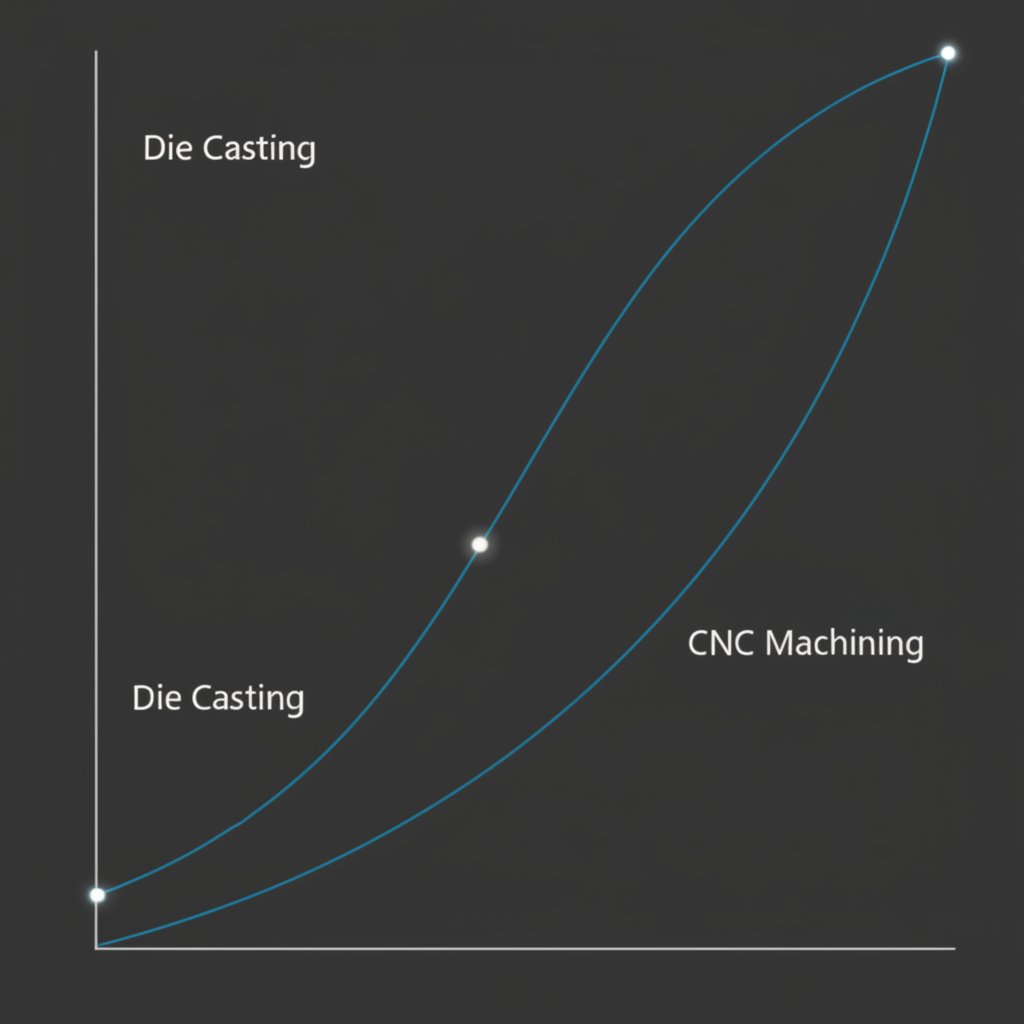 a cost analysis graph showing the break even point between cnc machining and die casting based on production volume