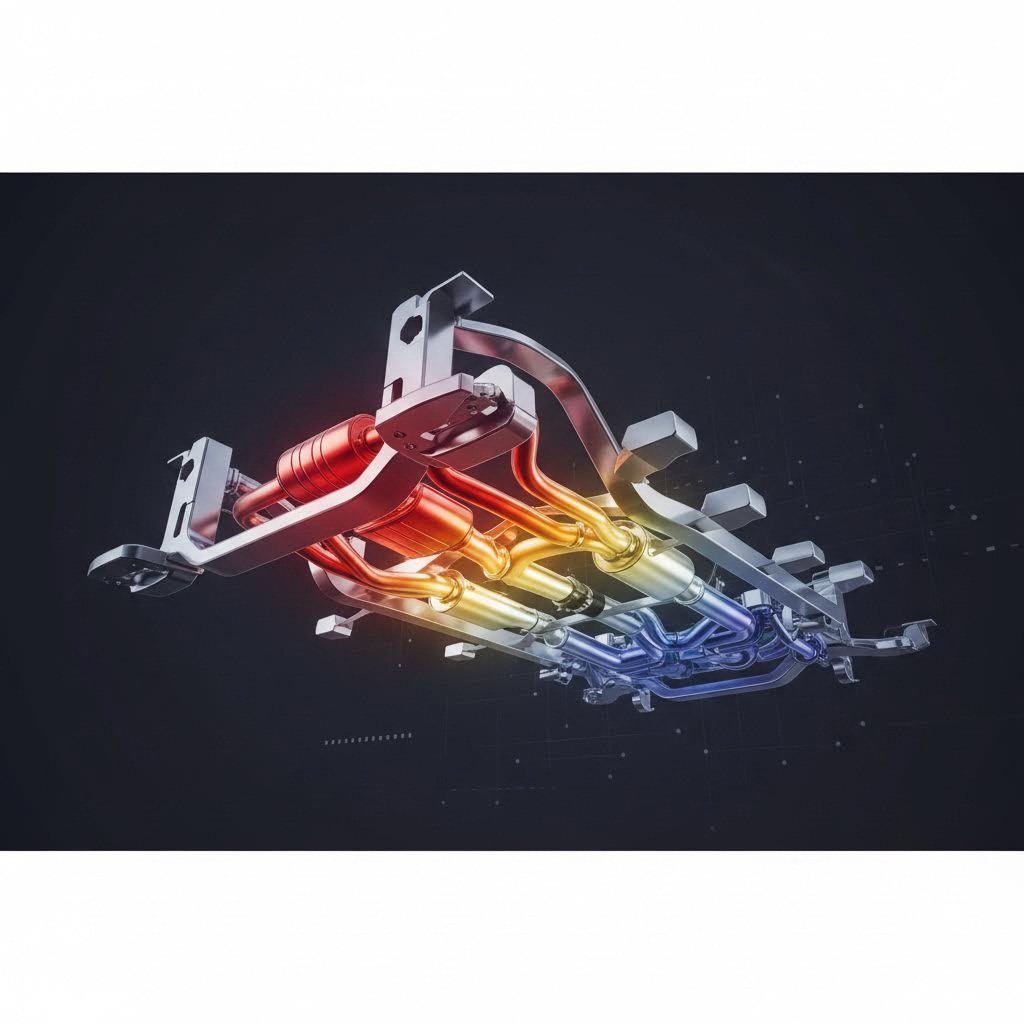 Thermal mapping of automotive chassis showing heat shield material zones