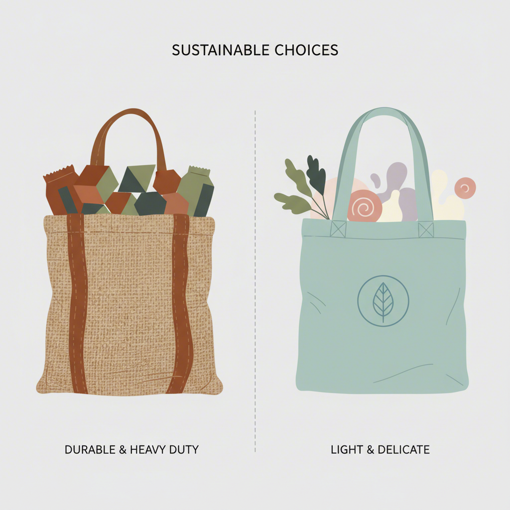 diagram comparing the ideal use cases for durable jute bags and customizable cotton bags