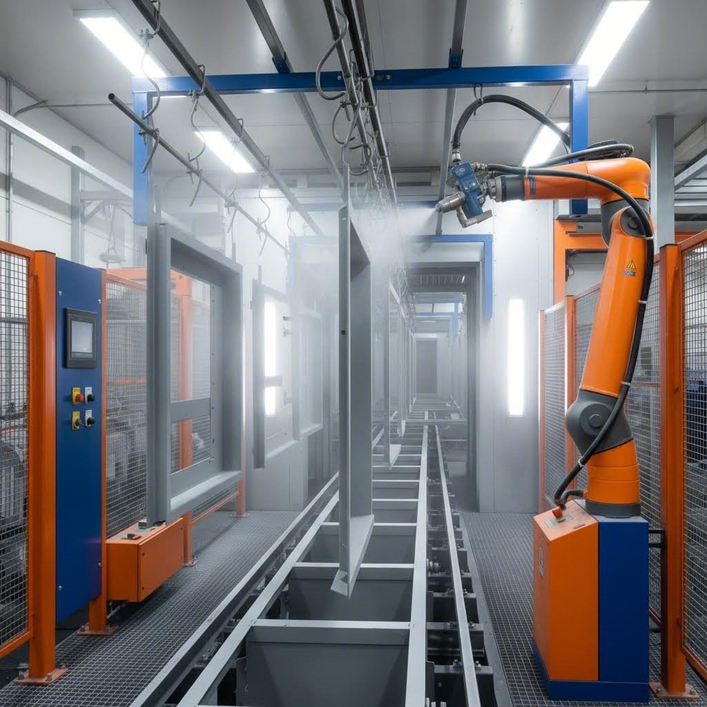 powder coating application on fabricated steel components