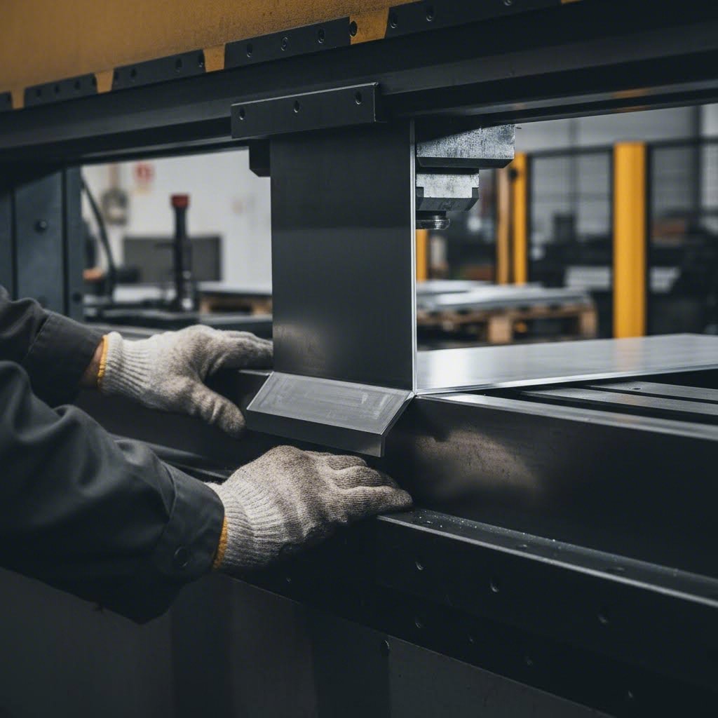 press brake forming steel sheet into precise angular component