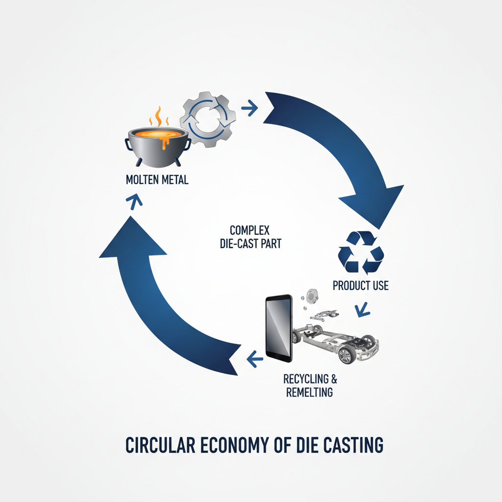 a diagram of the die casting circular economy highlighting material recycling and reuse