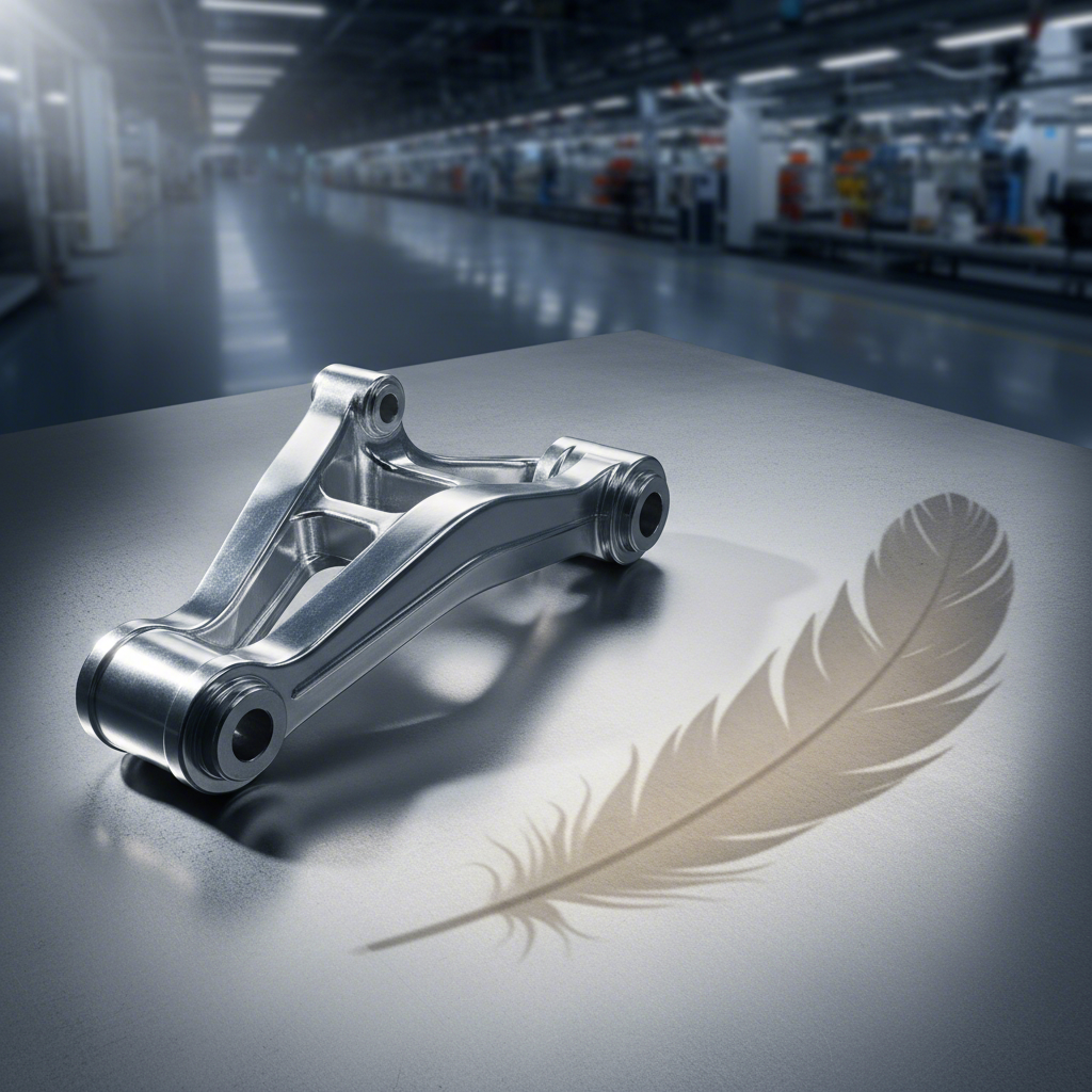 an abstract image of a metal part casting a feathers shadow symbolizing lightweighting