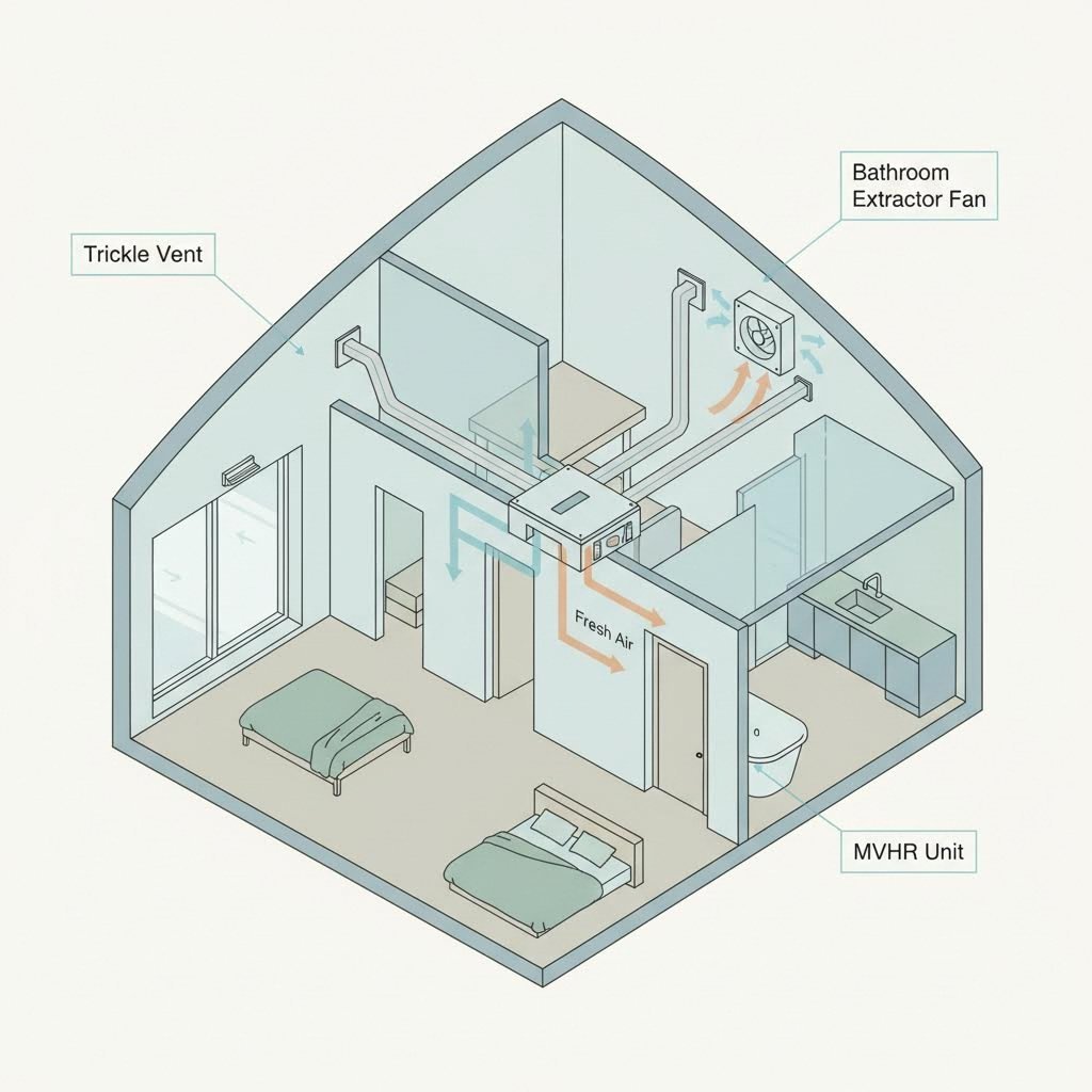 whole house ventilation strategy combining trickle vents with mechanical systems