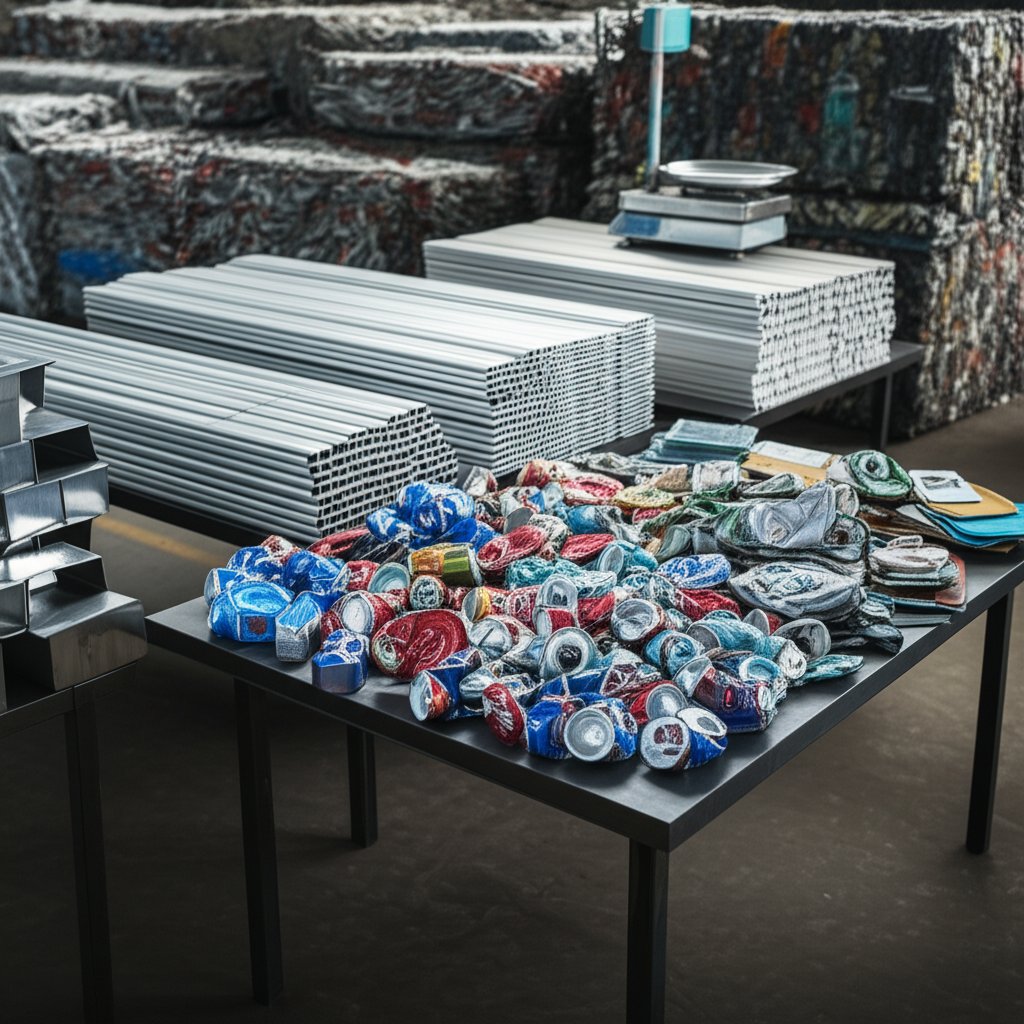 sorted aluminum scrap types being weighed for pricing at a scrap yard