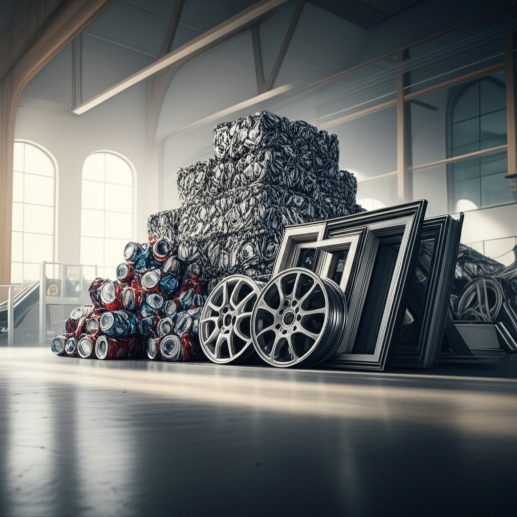 various aluminum scrap items ready for recycling at a modern facility