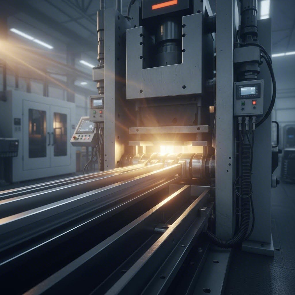 custom 6063 aluminum extrusions emerging from industrial press showing precision profiles