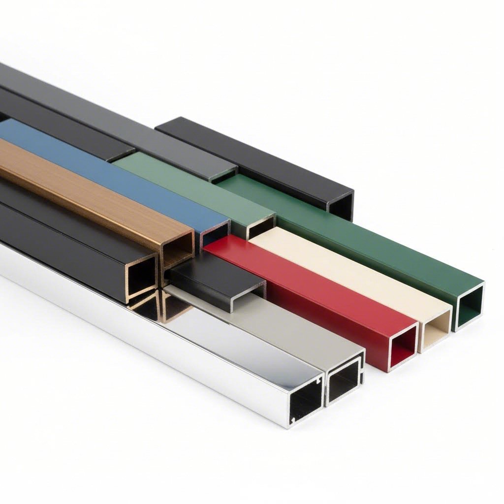 custom 6063 aluminum profiles with various anodized and coated surface finishes