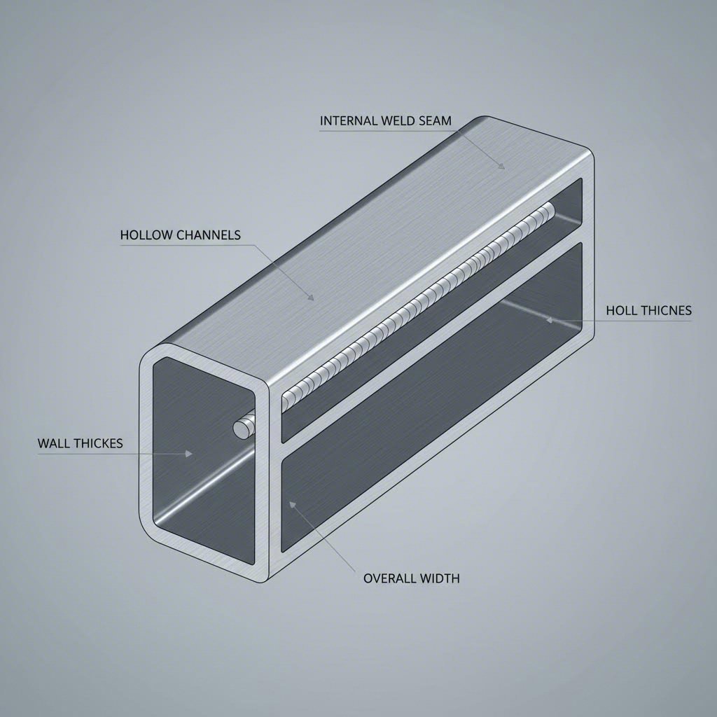cross section of hollow aluminum profile revealing weld seam location