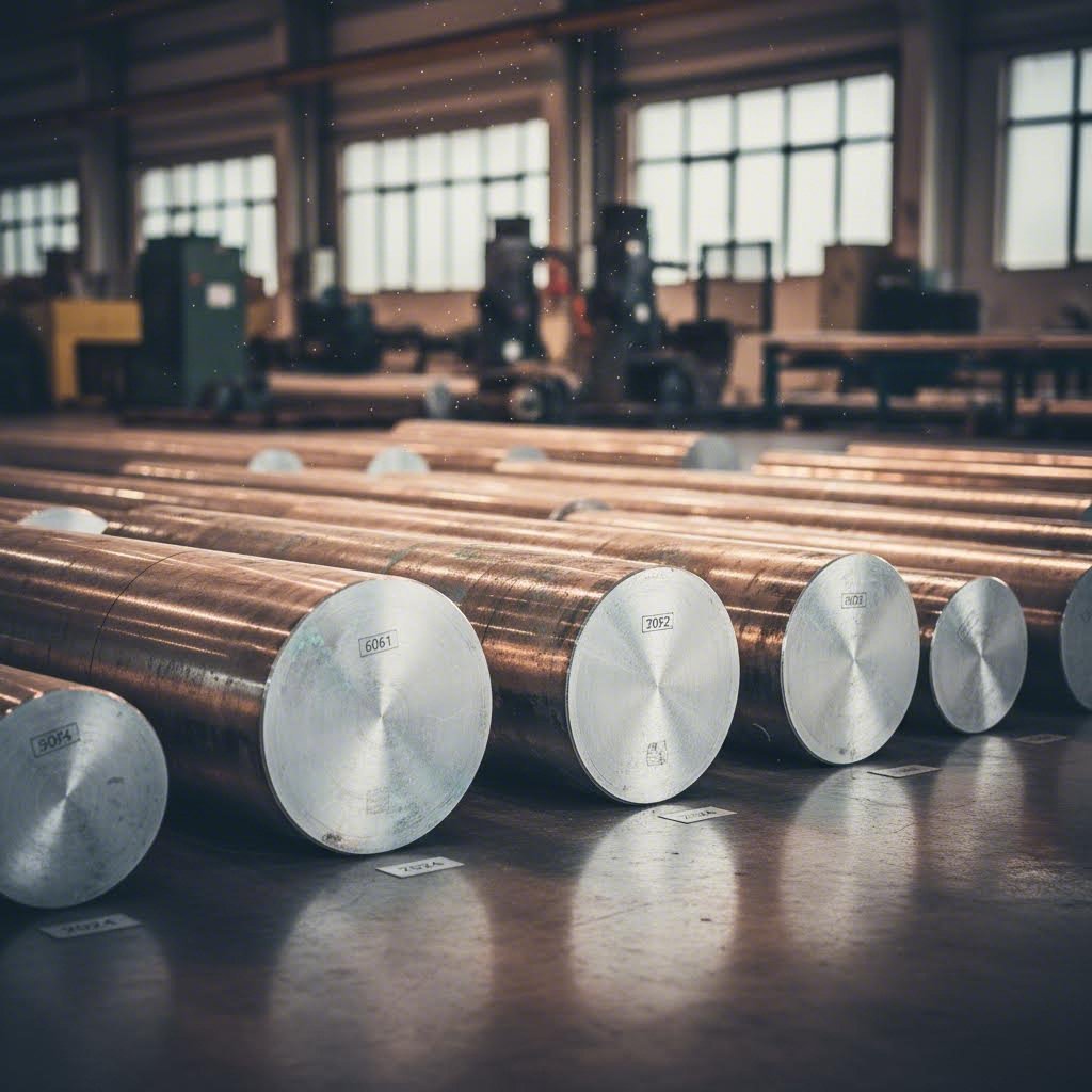 different aluminum alloy billets prepared for extrusion processing