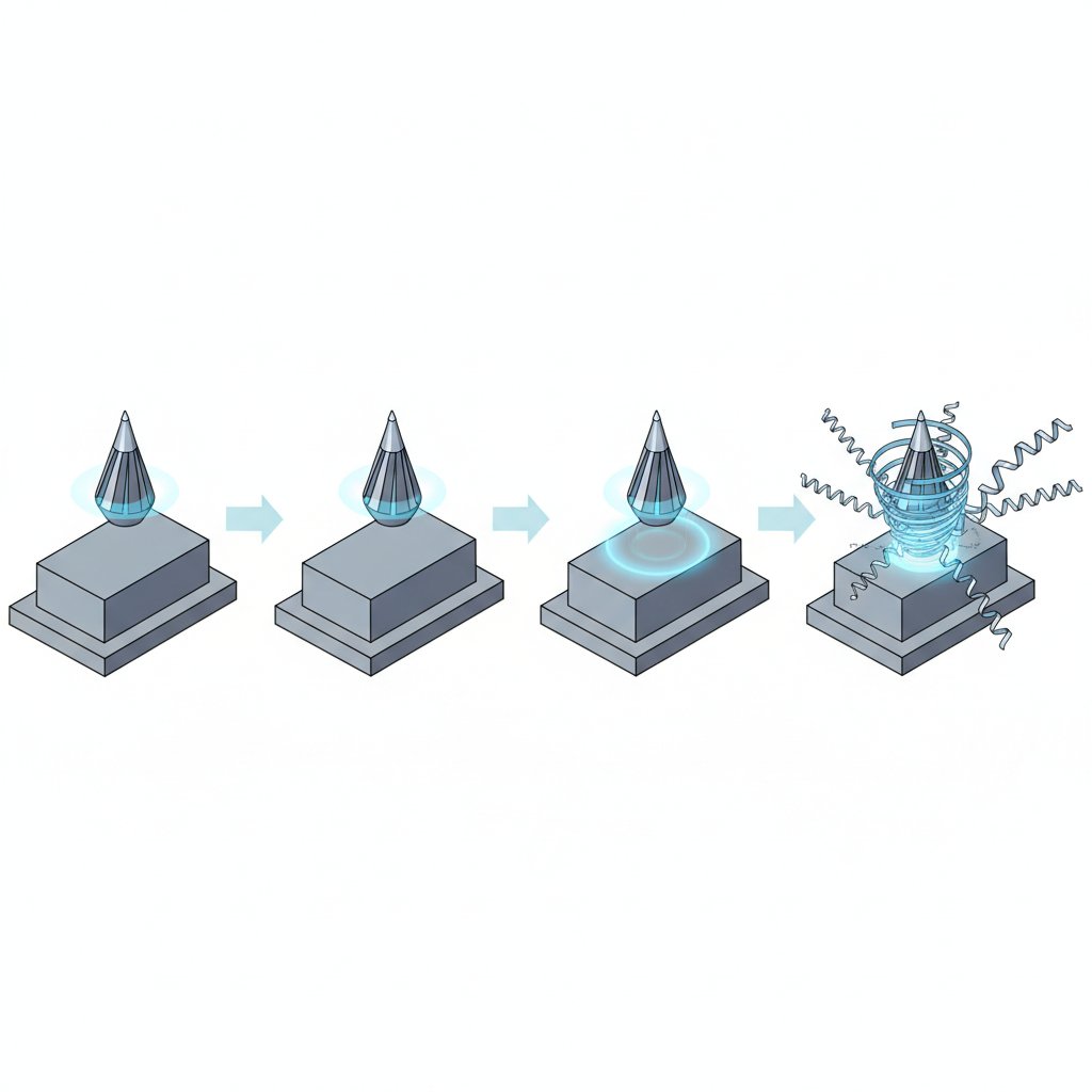 diagram showing the step by step process of using a mechanical edge finder