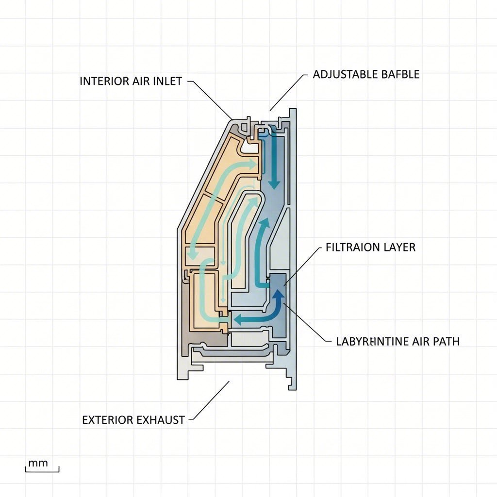 internal baffle design in trickle vents prevents draughts while allowing controlled airflow