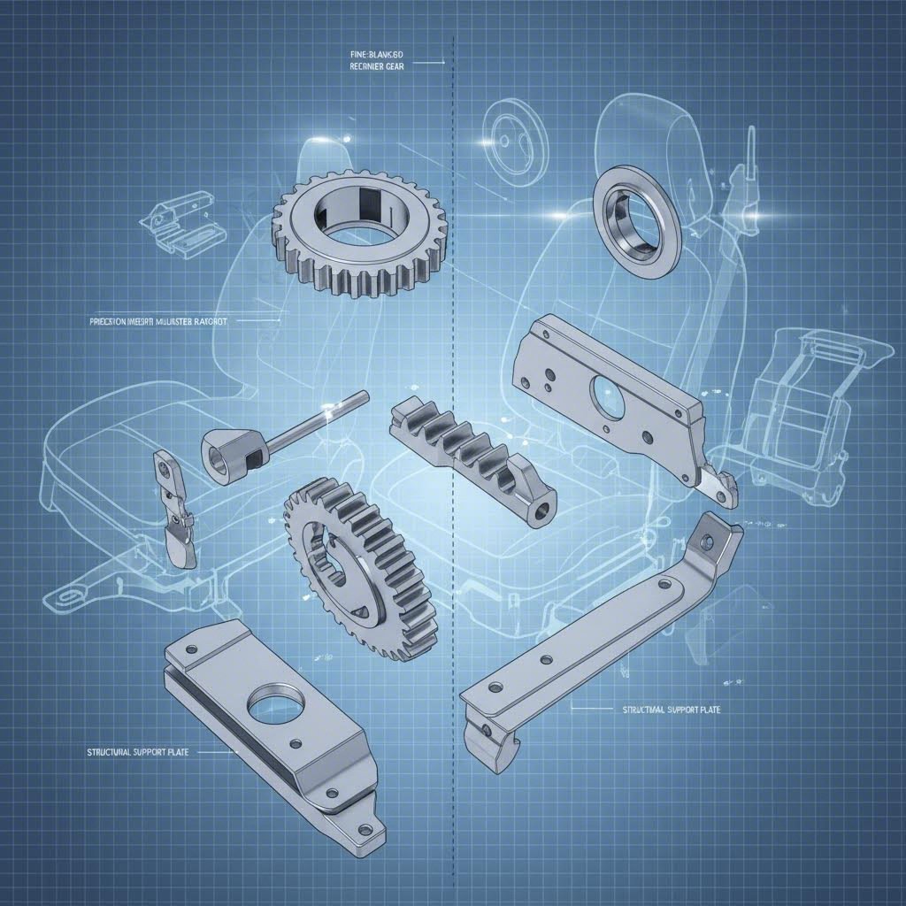 Exploded view of automotive seating system highlighting fine blanked gear mechanisms
