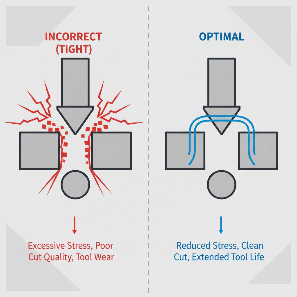 diagram showing the difference between incorrect and optimal punch to die clearance