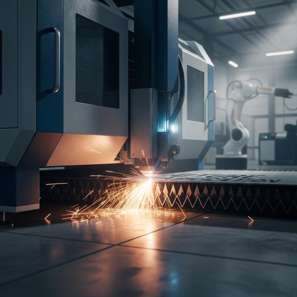 industrial fiber laser cutting machine transforming raw steel into precision components