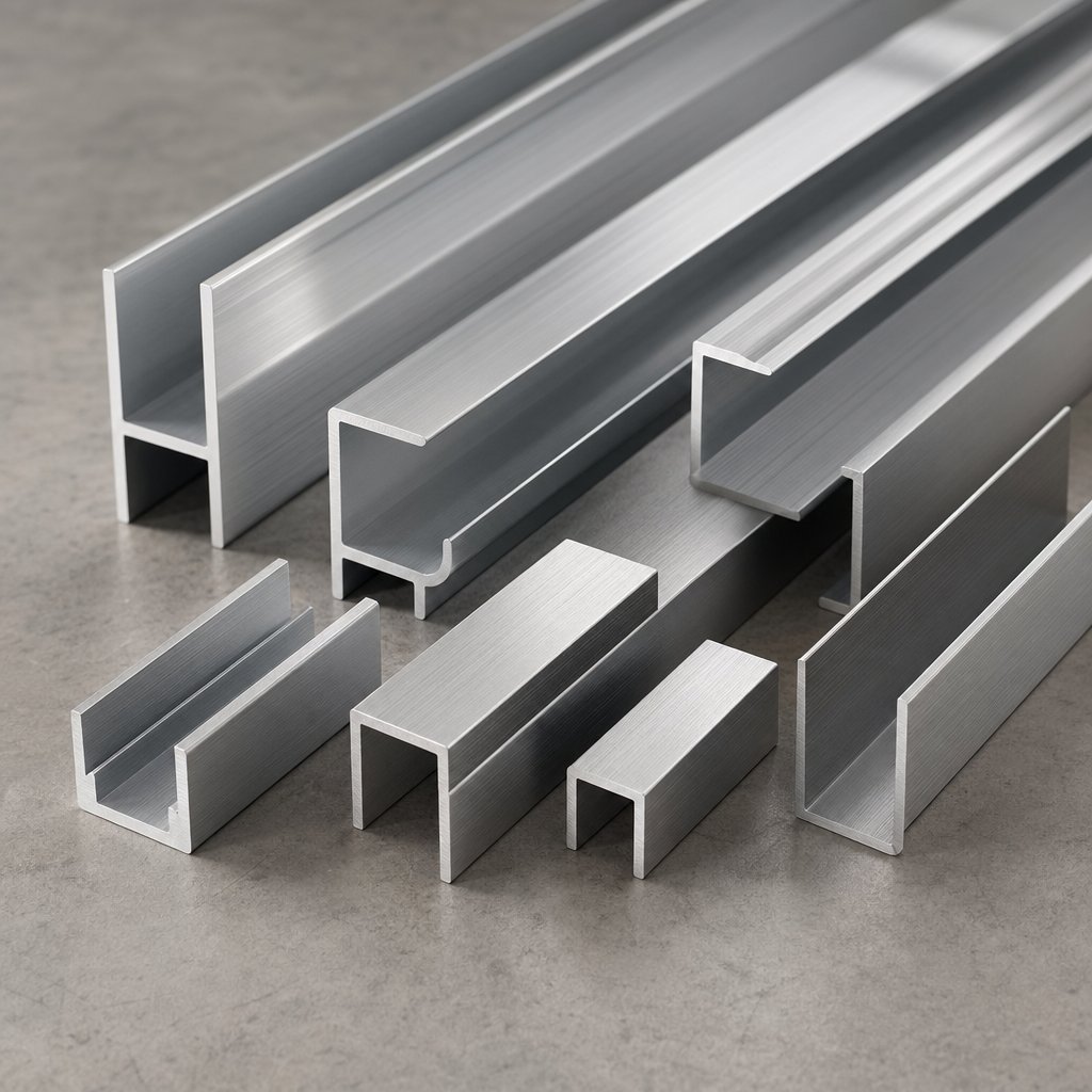 aluminum channel profiles in a clean technical overview
