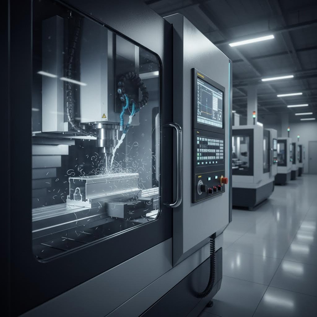 cnc machining center performing precision secondary processing on aluminum profiles