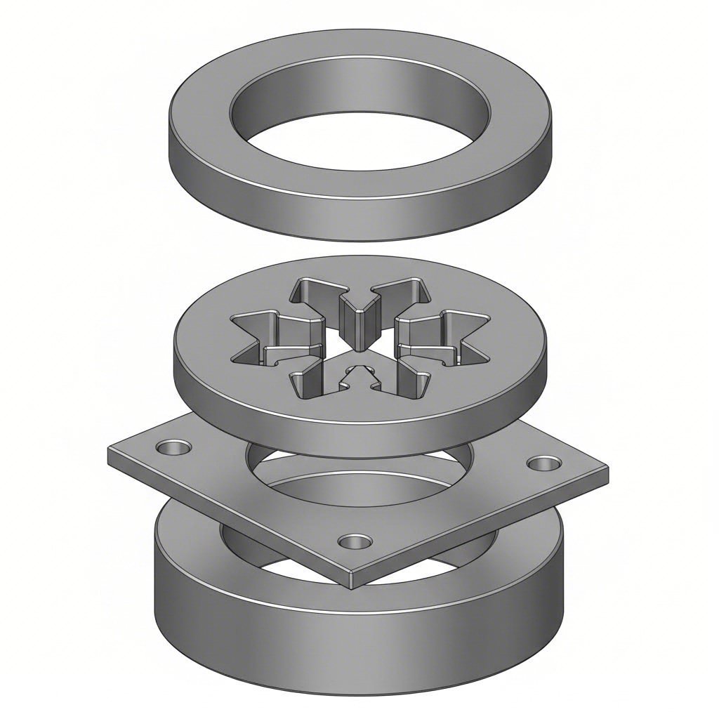 aluminum extrusion die stack components in exploded view