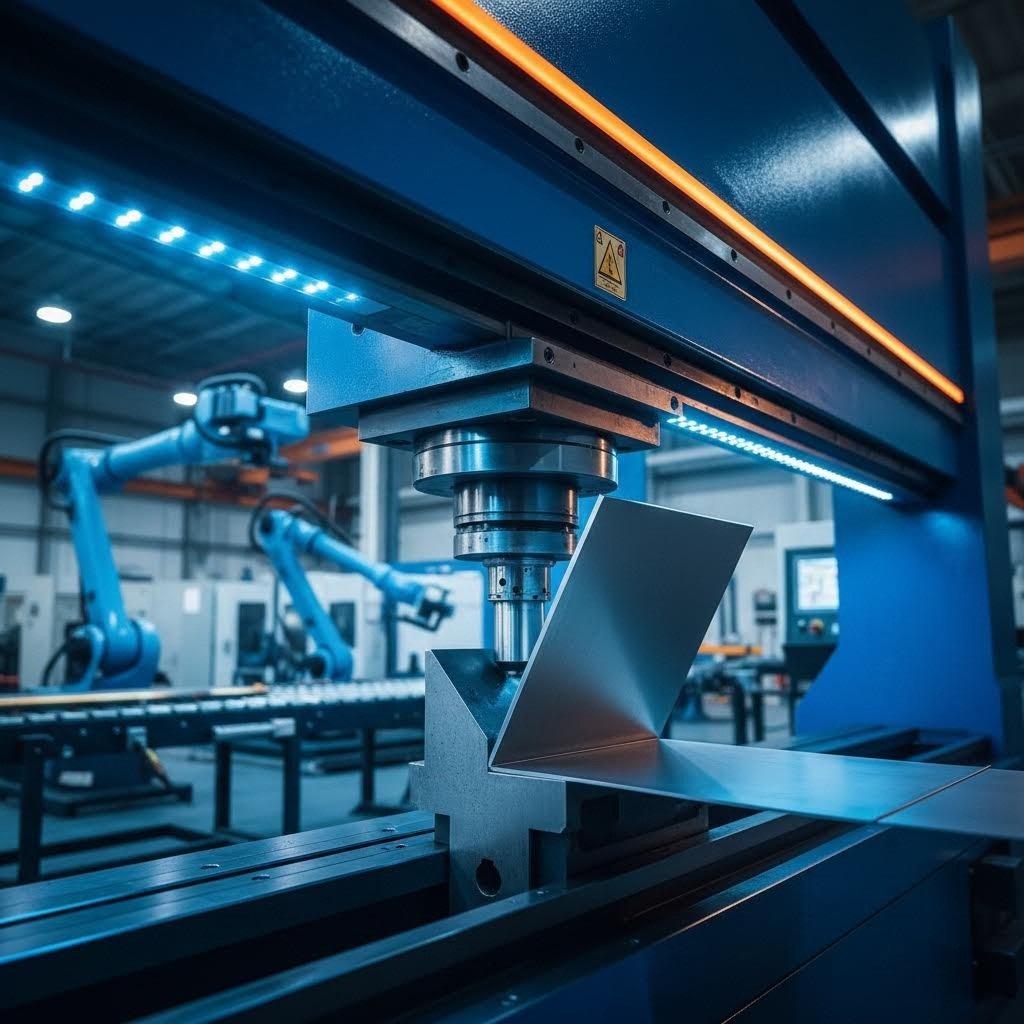 cnc press brake forming precision metal bends in a modern fabrication facility