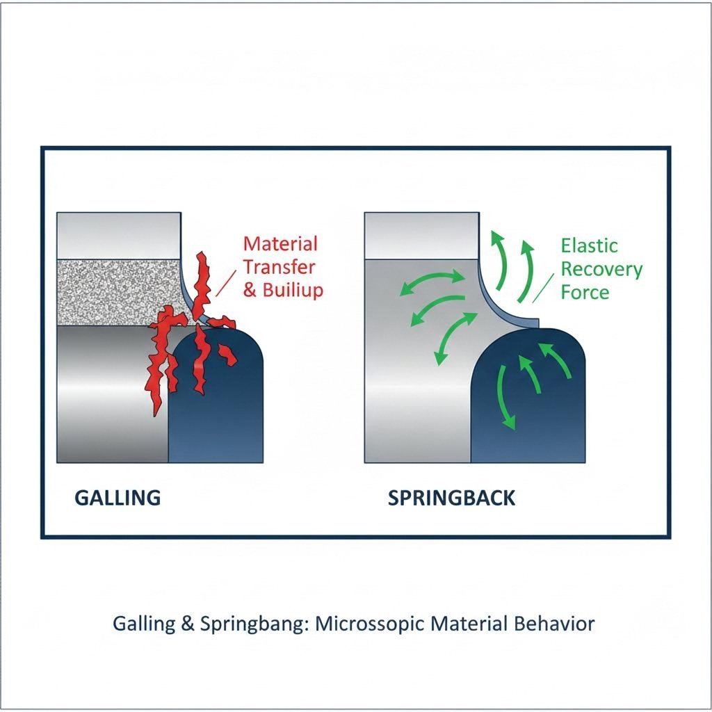 Diagram of springback forces and galling mechanism in aluminum