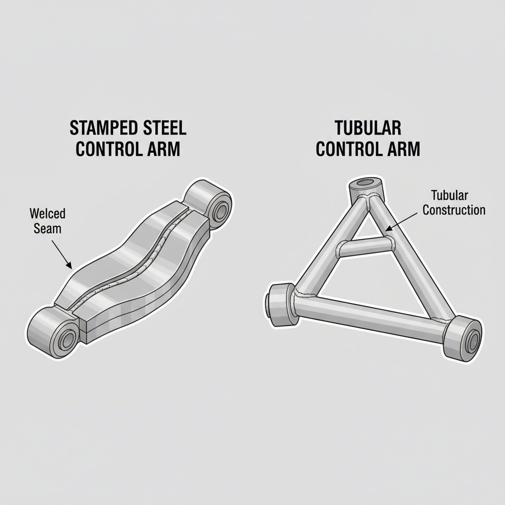 diagram showing the construction differences between stamped and tubular control arms