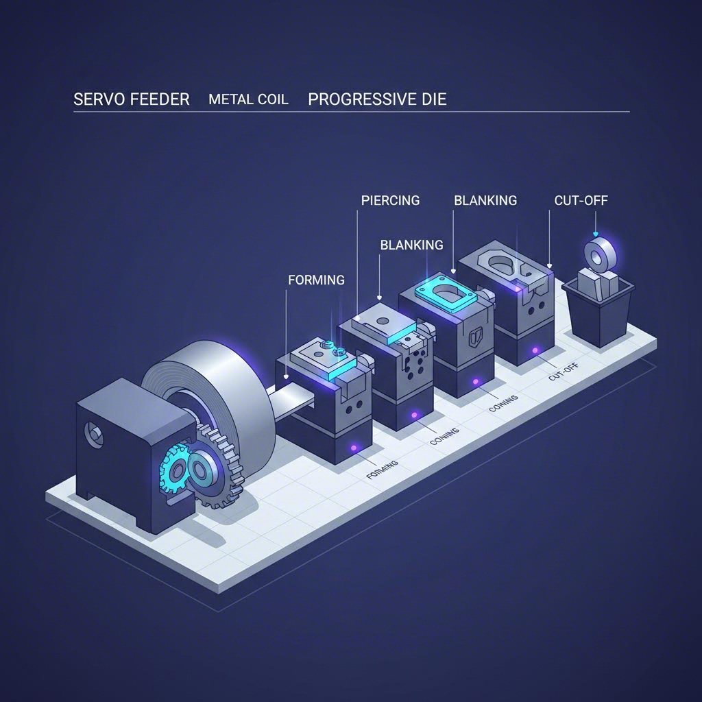 Progressive die press line with high torque servo feeder system