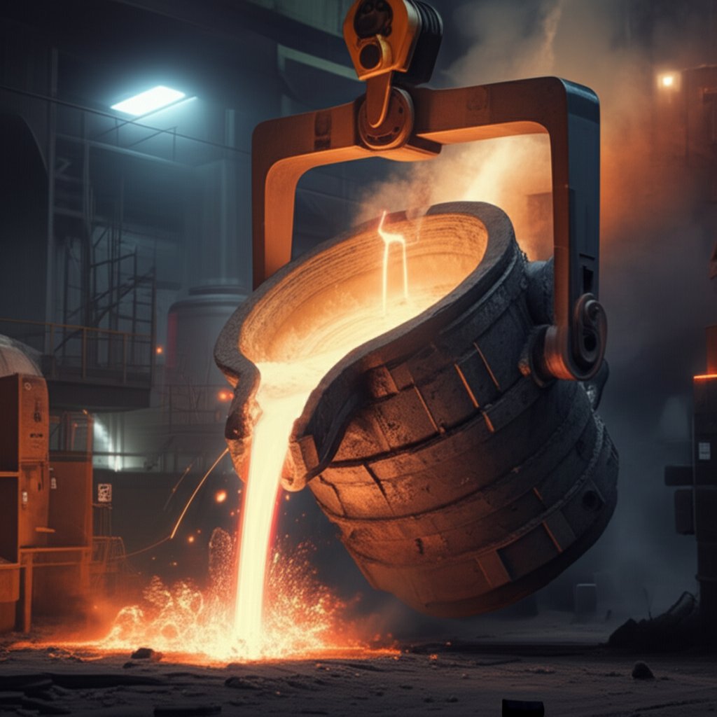 molten aluminum being poured in a high temperature industrial foundry