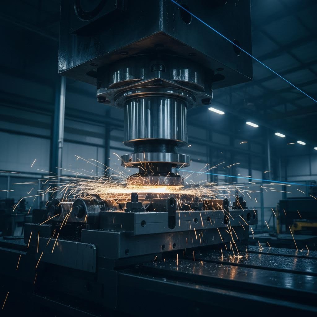 high tonnage stamping press transforming sheet metal into precision components