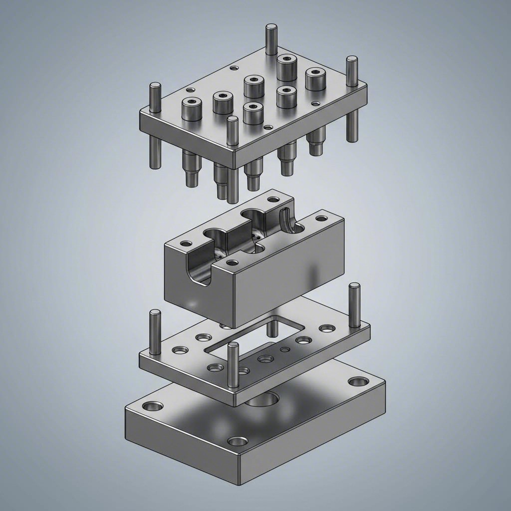 progressive die assembly components including punch die block and guide system