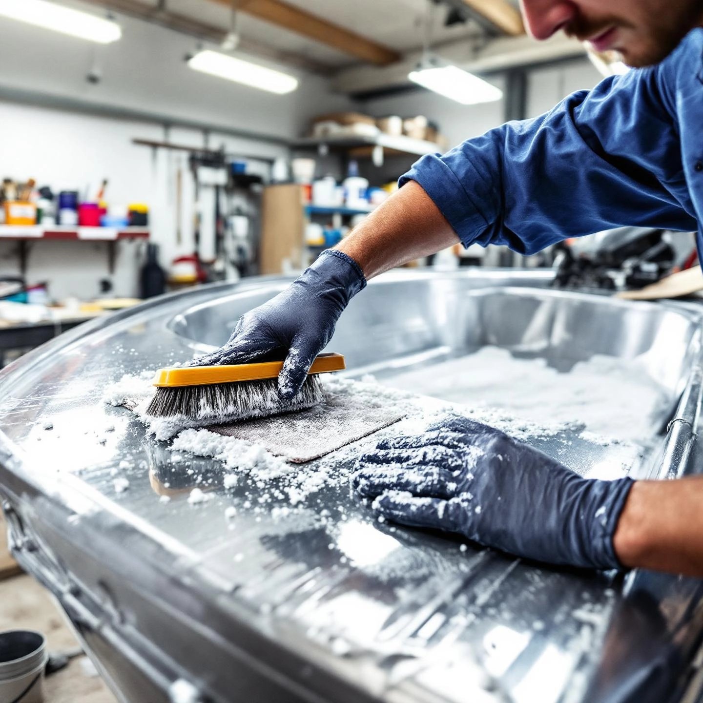 routine maintenance and painting preparation for an aluminum boat