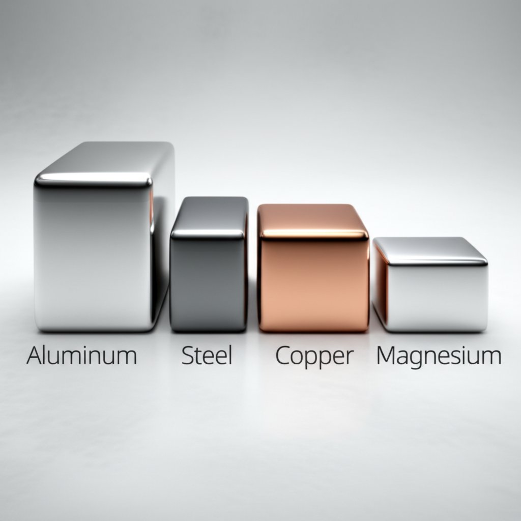 relative densities of aluminum steel copper and magnesium compared