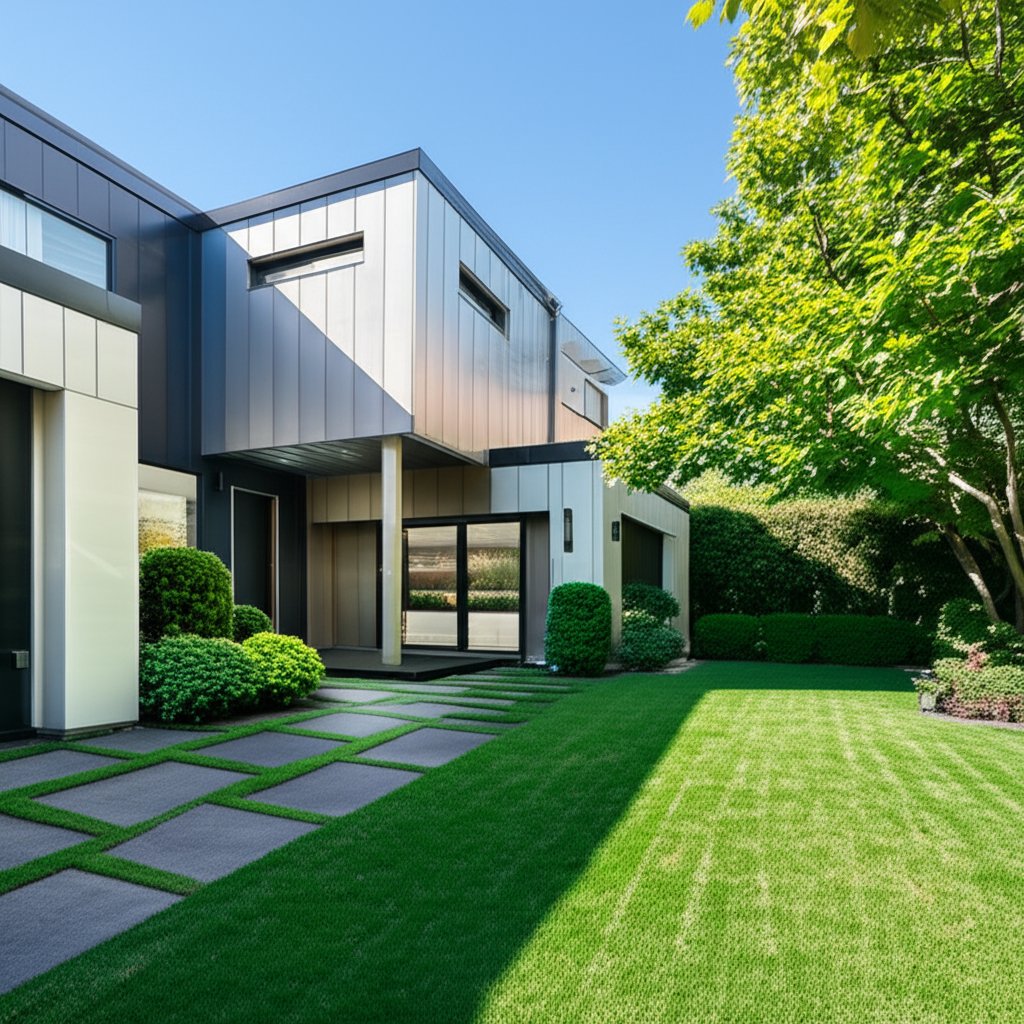 modern home exterior with aluminum siding in multiple styles and colors