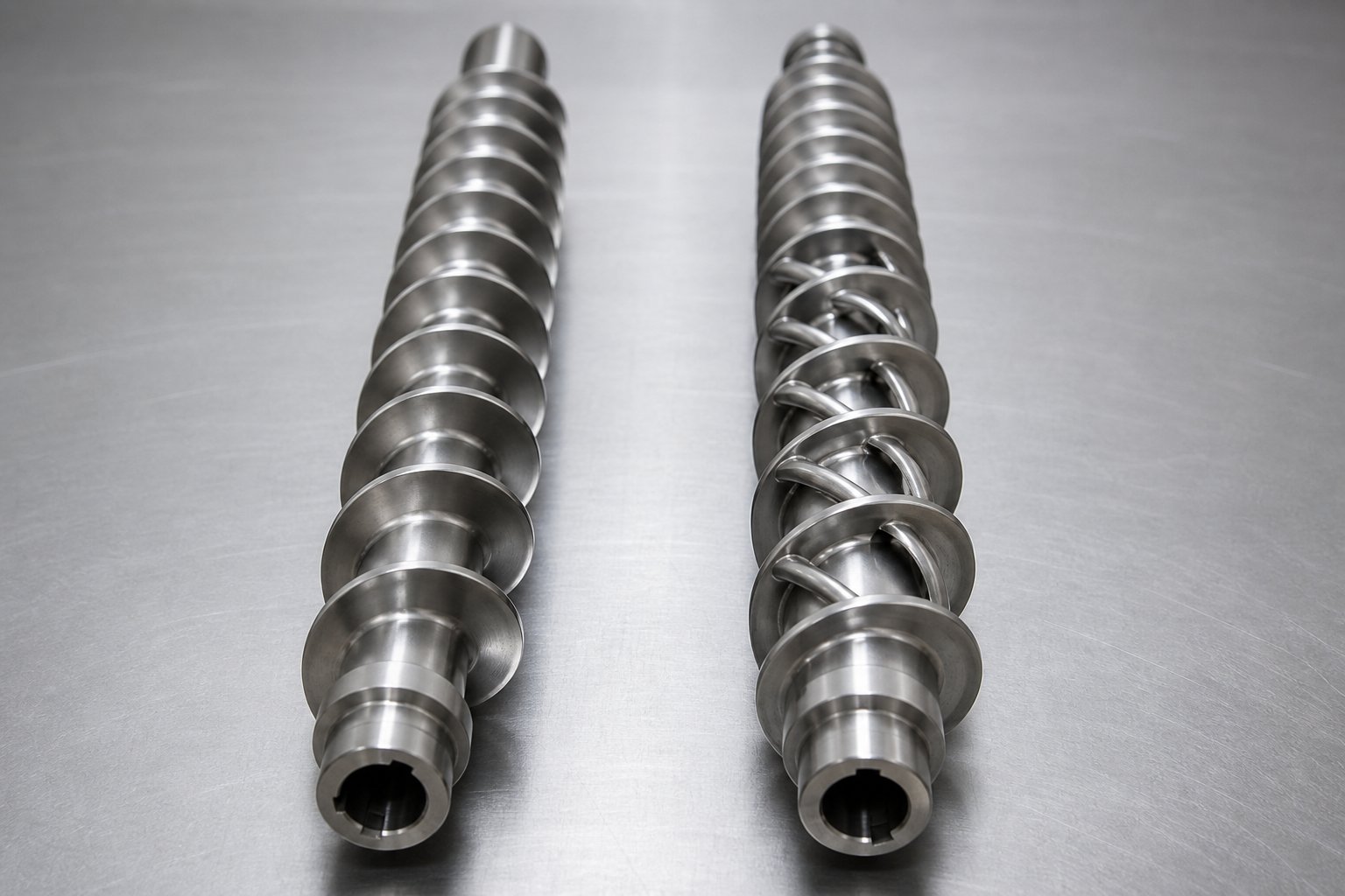 side by side comparison of a general purpose single flight screw and a barrier screw with secondary flight