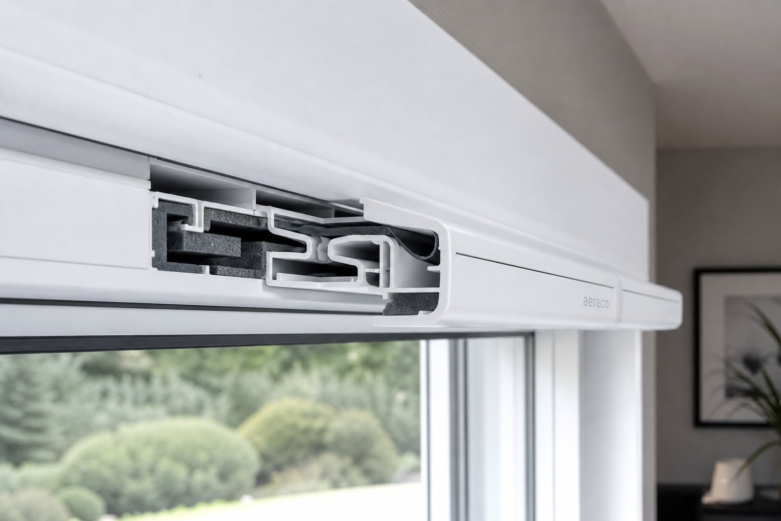 acoustic trickle vent with internal labyrinth channels designed to attenuate noise while allowing fresh air into the room