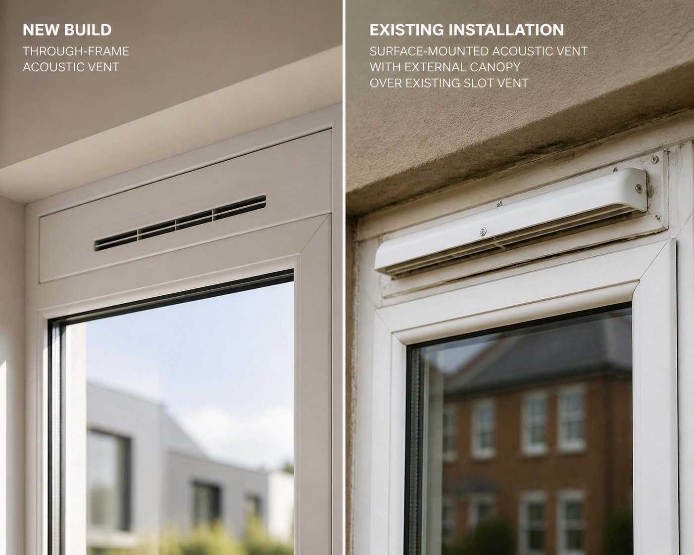 new build through frame integration versus retrofit surface mounted acoustic vent installation on existing windows