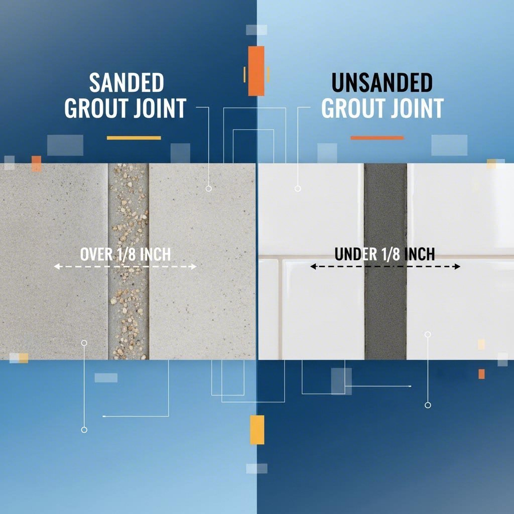 Diagram showing when to use sanded versus unsanded grout based on joint width.