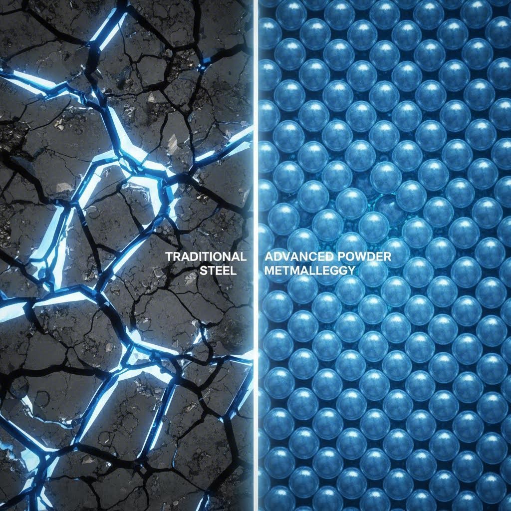 Microstructure comparison Conventional tool steel stringers vs. uniform PM steel structure
