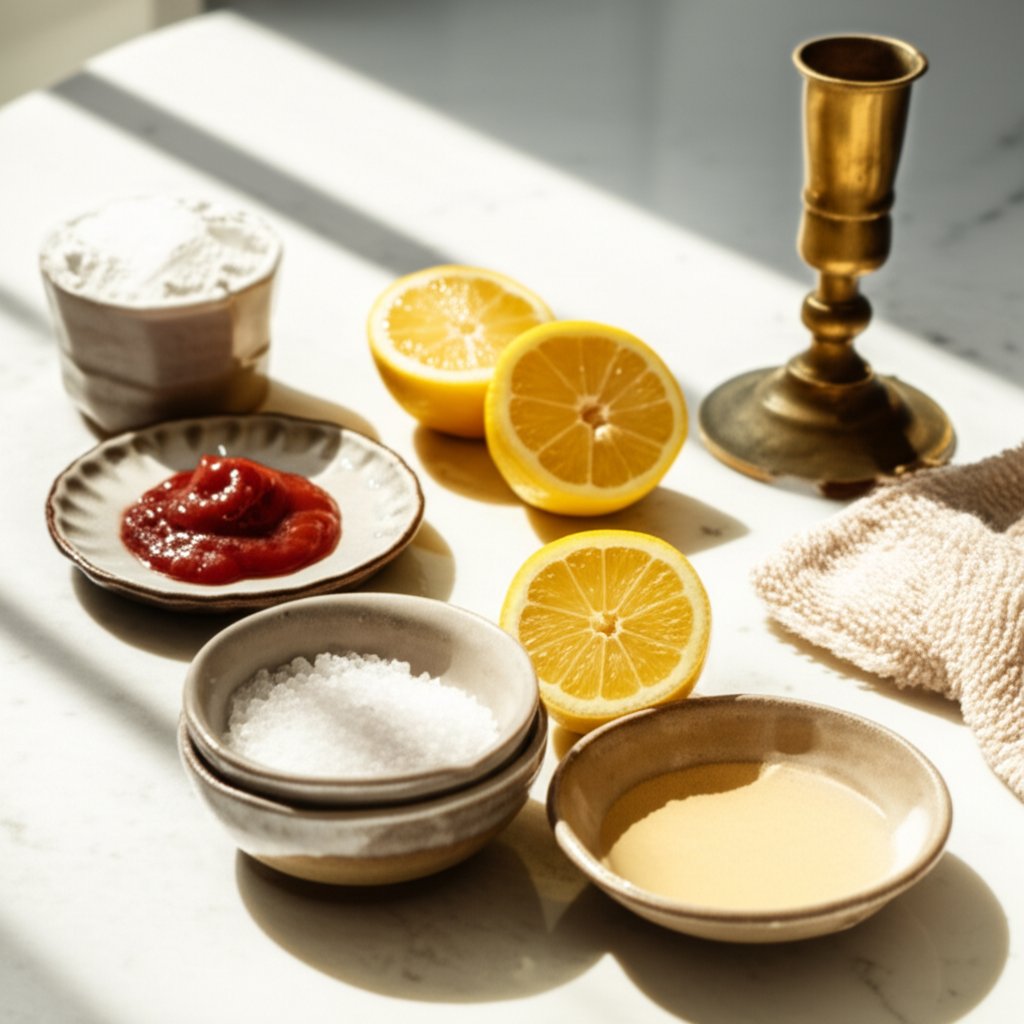 gentle kitchen ingredients for safely removing tarnish from brass