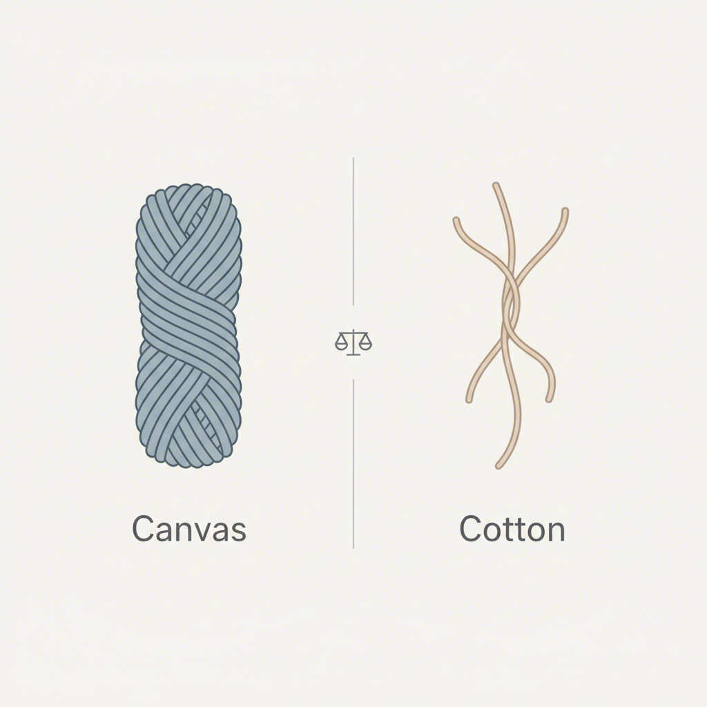 diagram showing the structural difference between thick plied canvas yarn and fine single cotton yarn