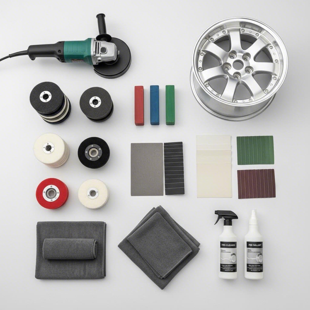complete wheel polishing toolkit with polisher buffing wheels and compounds