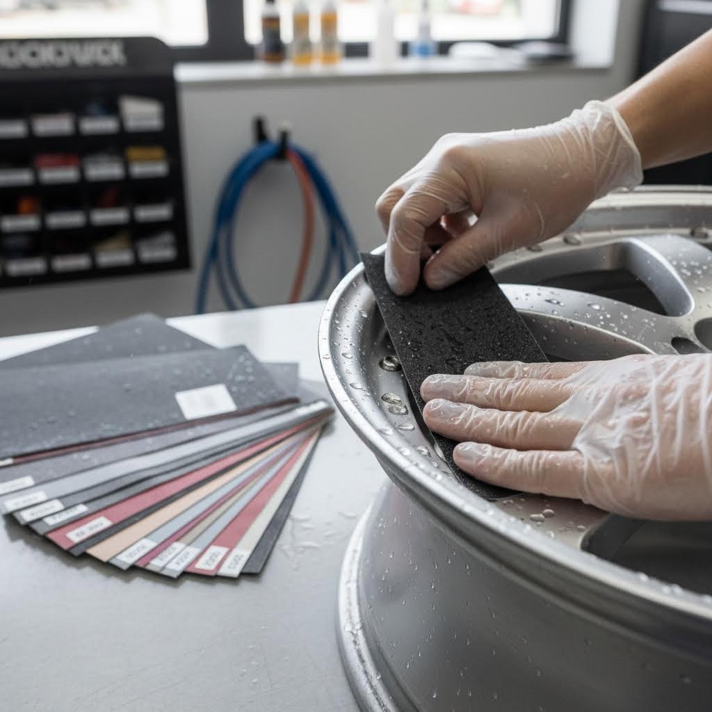 wet sanding technique using proper grit progression on forged aluminum
