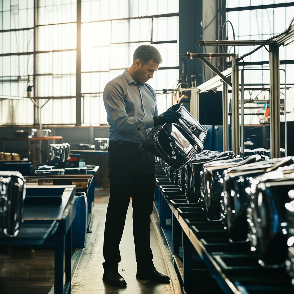 inspector performing a pre shipment check at a chinese manufacturing facility