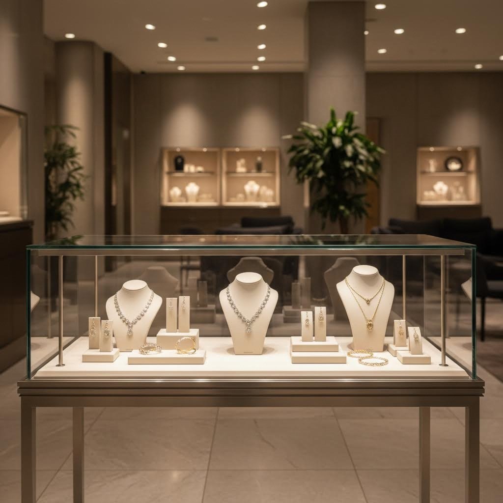 retail display case featuring precision aluminum extrusion framing with glass panels