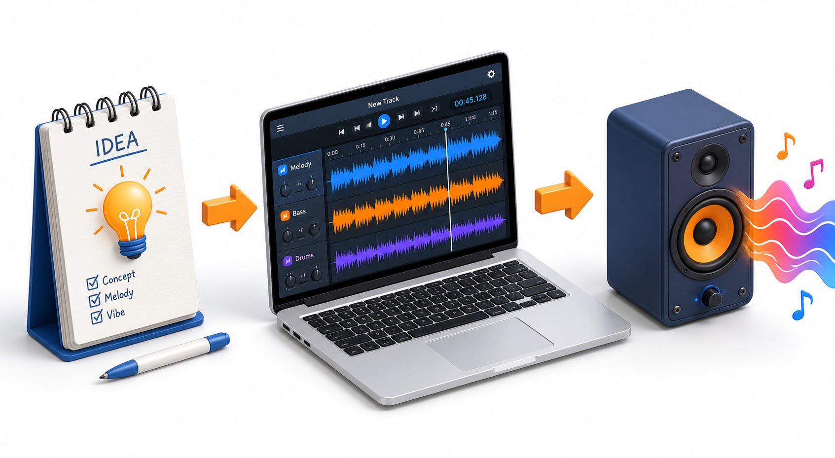 the complete ai jingle creation workflow from initial idea to finished downloadable audio file